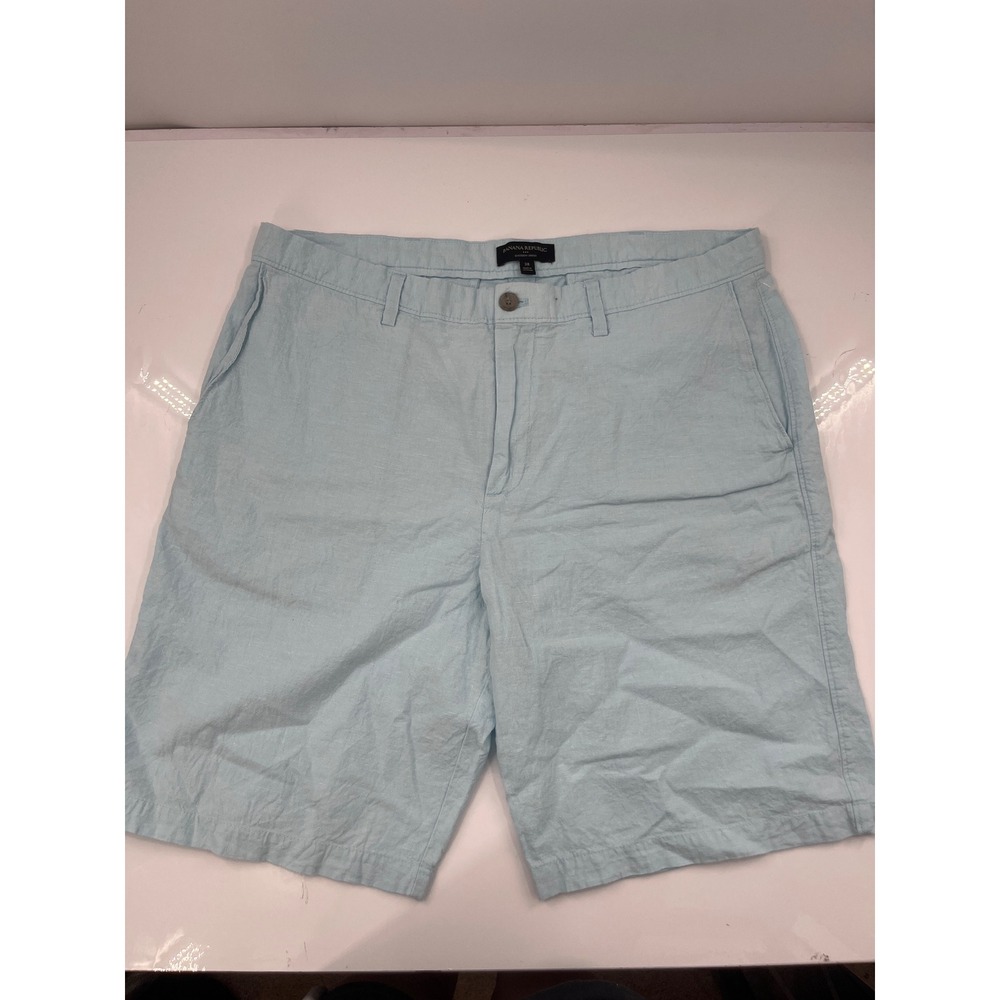 Banana Republic Emerson Shorts Mens 38 Light Blue Linen Blend Flat Front Casual